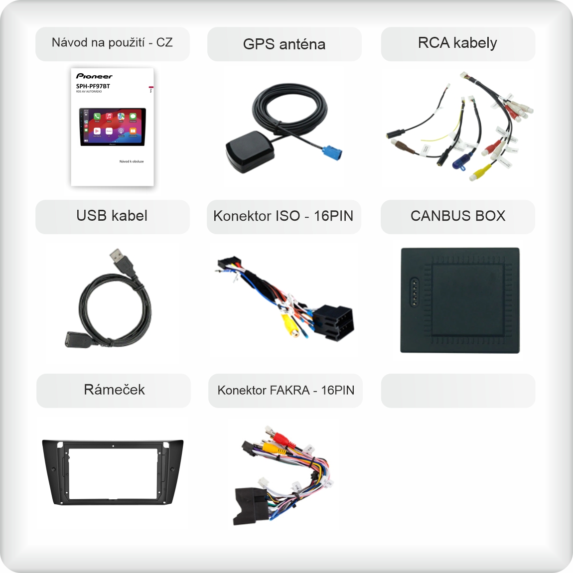 CZ PŘÍSLUŠENSTVÍ pro autorádio Pioneer SPH-PF97BT pro BMW E90 E91 E92 E93 manual s carplay a androidauto - evtech.cz